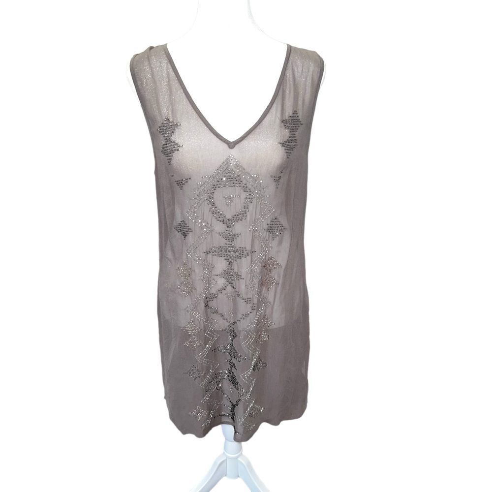 Chan Luu Beaded Sheer Mini Dress Gray Whimsigoth Dark Romantic XS - Picture 3 of 11